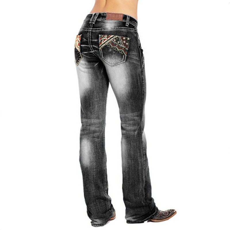 Vaqueros casuales con bolsillos y estampado de estrellas para mujer