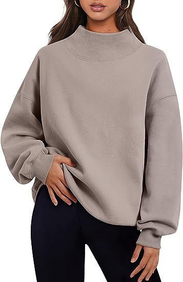 Sudadera informal de color liso con cuello polar para mujer