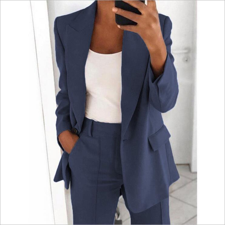Women Autumn Casual Office Work Lapel Solid Color Long Sleeve Blazer
