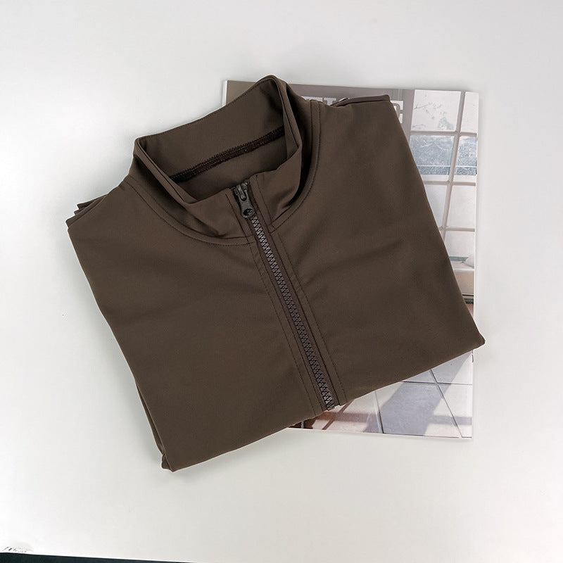 Chaqueta de yoga deportiva informal para mujer, de alta elasticidad, ajustada, con bolsillo y cremallera