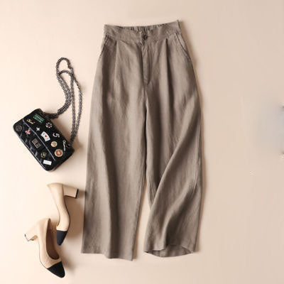 Pantalones de pierna ancha de color liso holgados informales básicos de verano para mujer