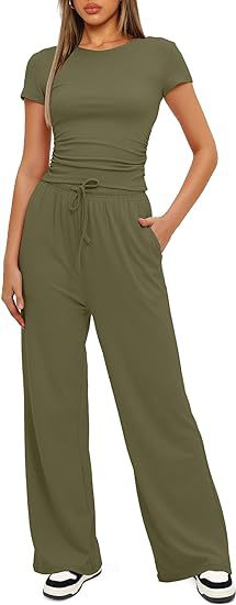 Conjunto de dos piezas de top y pantalón de manga corta de color liso informal para mujer