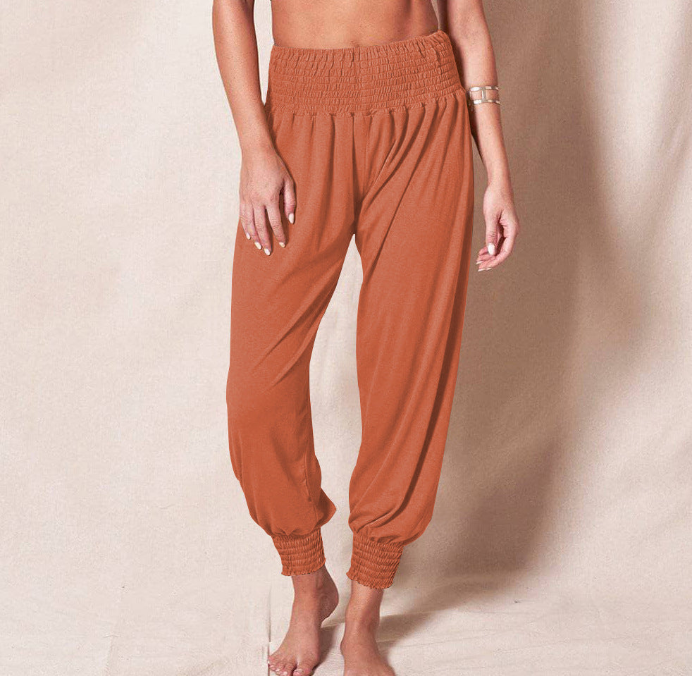 Women Fashion Casual Solid Color Elastic Waist Jogger Pants