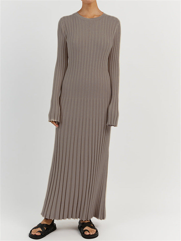 Women Casual Solid Color Long Sleeve Maxi Dress