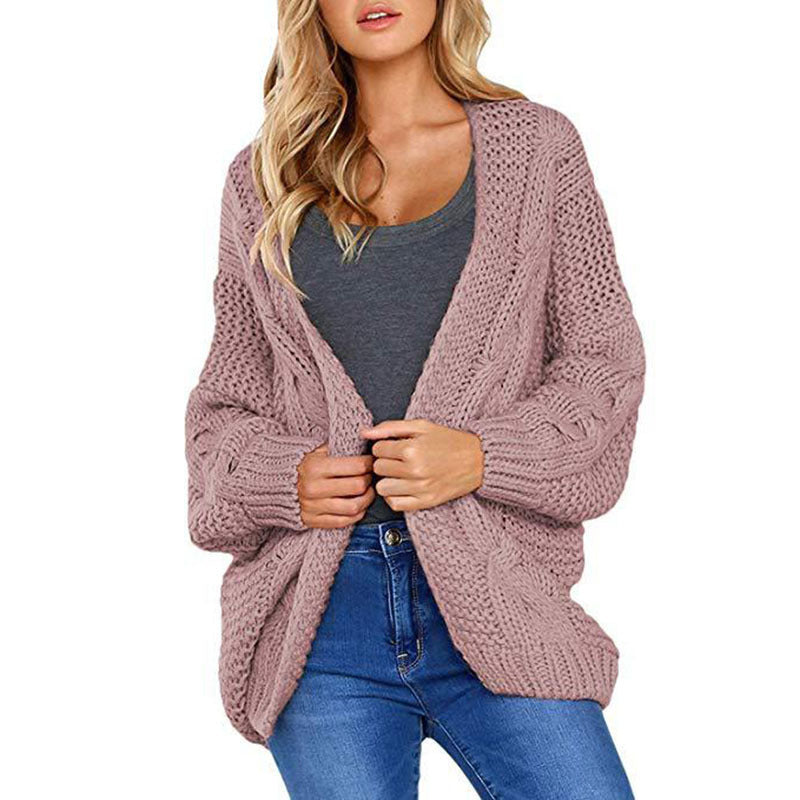 Suéter cárdigan de punto suelto de color sólido de longitud media informal para mujer de moda de invierno y otoño