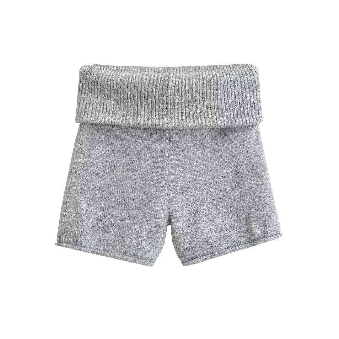 Women Fashion Casual Solid Color Stretch High-Waisted Knitted Shorts