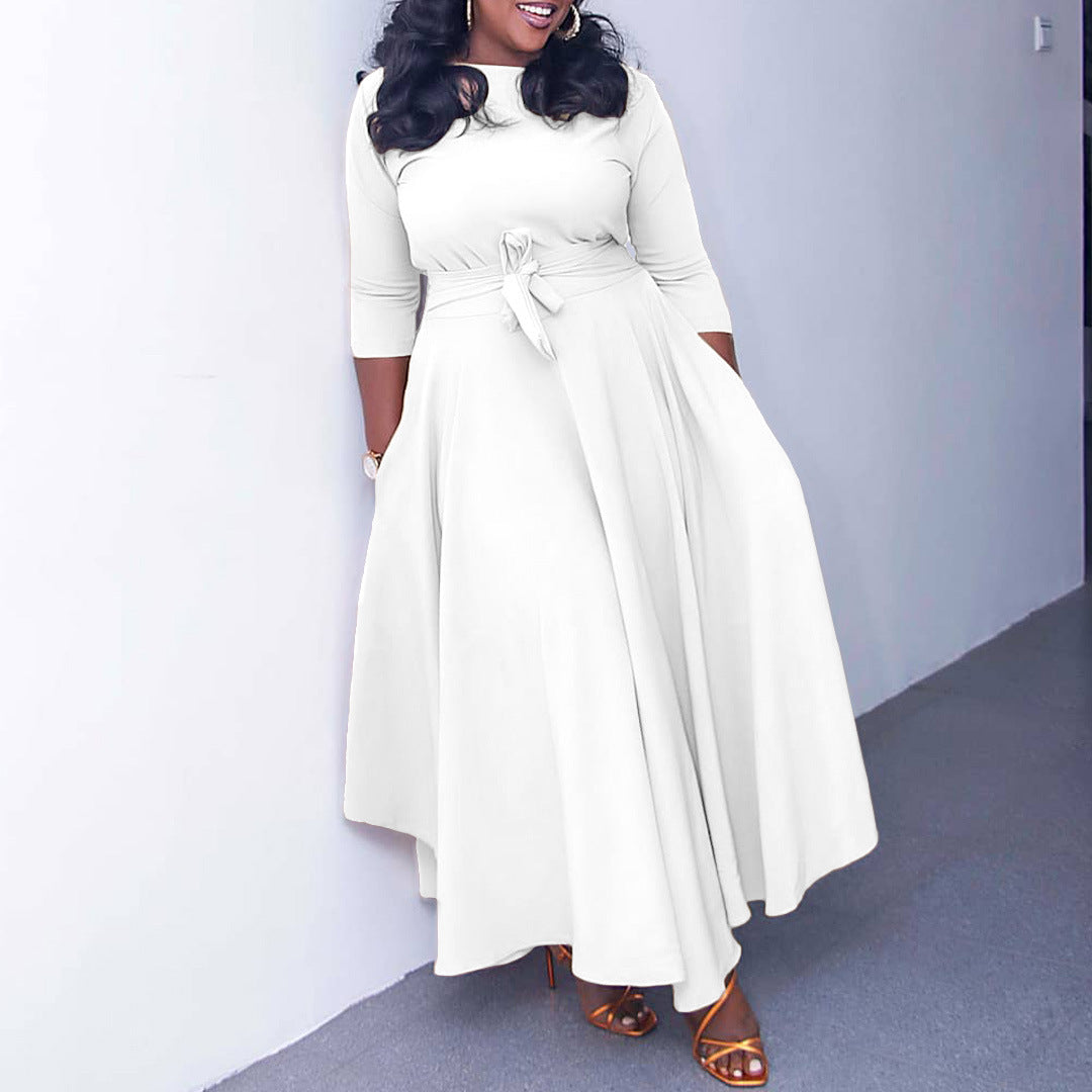 Plus Size Women Casual Basic Solid Color Long Sleeve Maxi Dress
