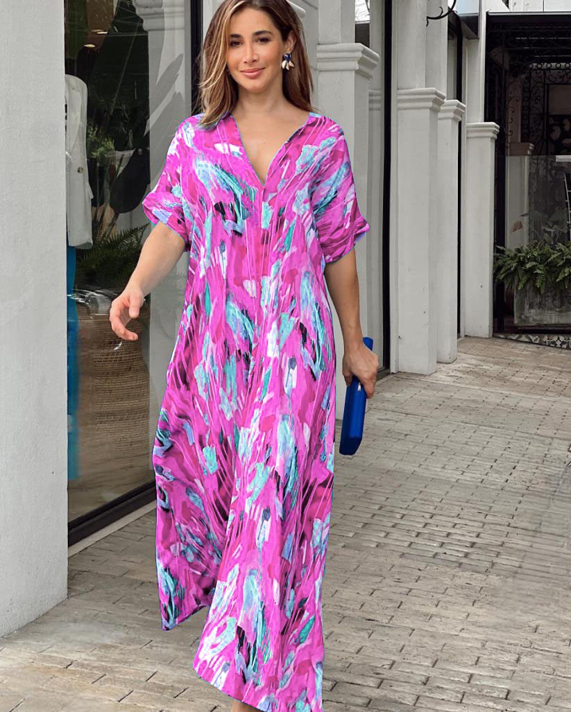 Summer Women Casual Vacation Beach Fashion Printed Maxi Dress