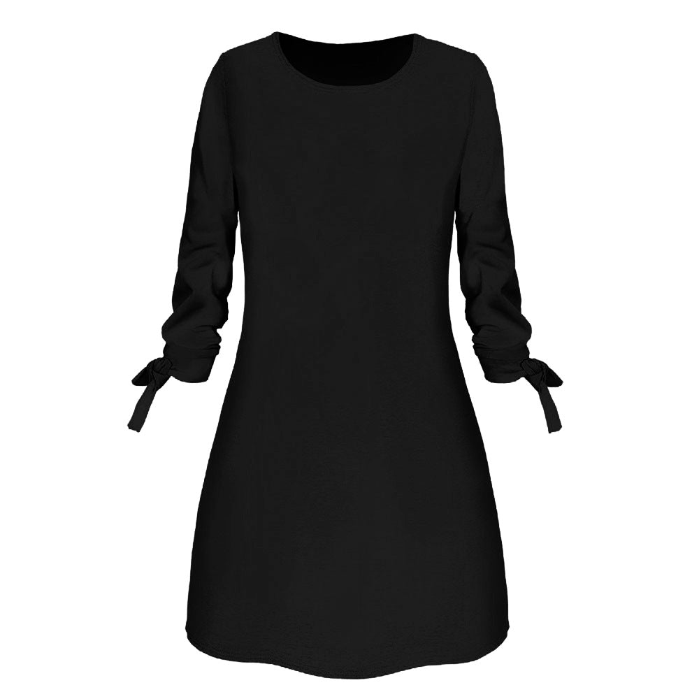 Women Basic Autumn Solid Color Casual Round Neck Dress