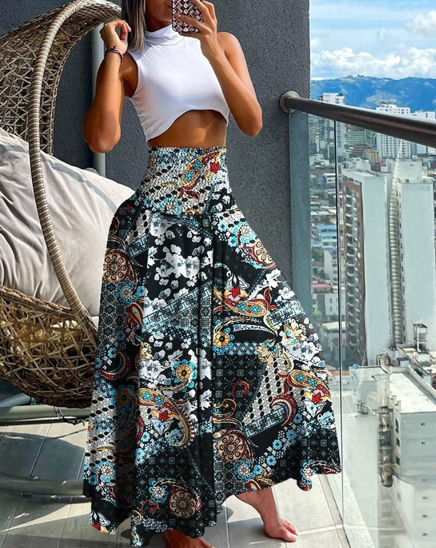 Summer Women Casual Holiday Printed Loose Skirt