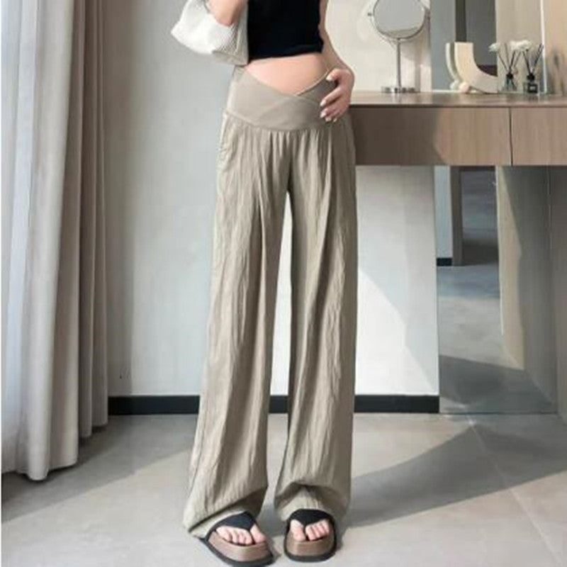 Pregnant Women Casual Solid Color Thin High-Waisted Wide Leg Pants