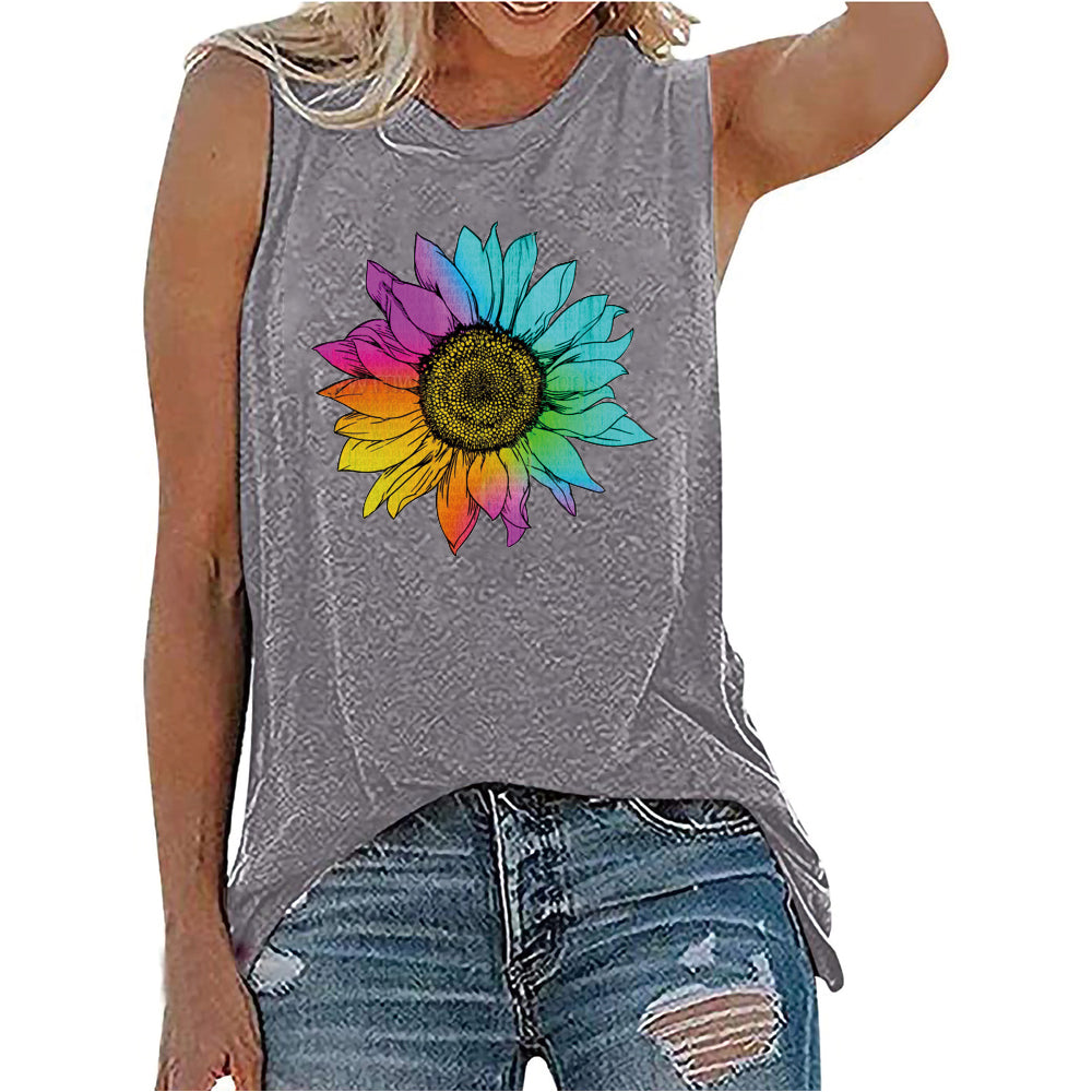 Camiseta sin mangas informal holgada de verano con estampado floral vintage para mujer