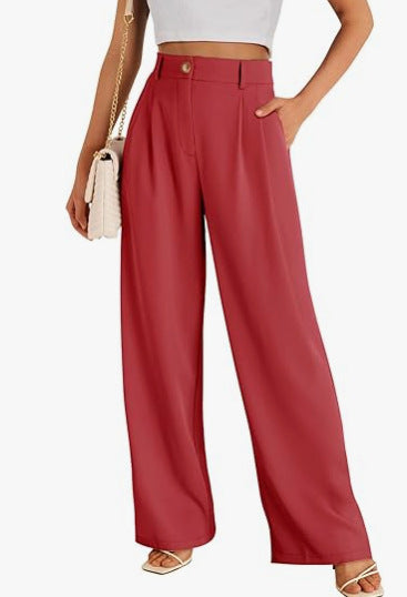 Women Fashion Casual Solid Color High Waist Wide Leg Pants
