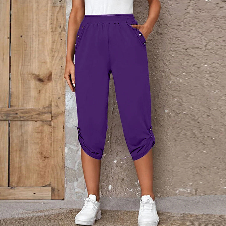 Summer Fashion Casual Cropped Elastic Pants Women