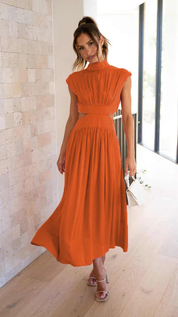 Vestido maxi casual elegante de verano de color sólido con cintura recortada