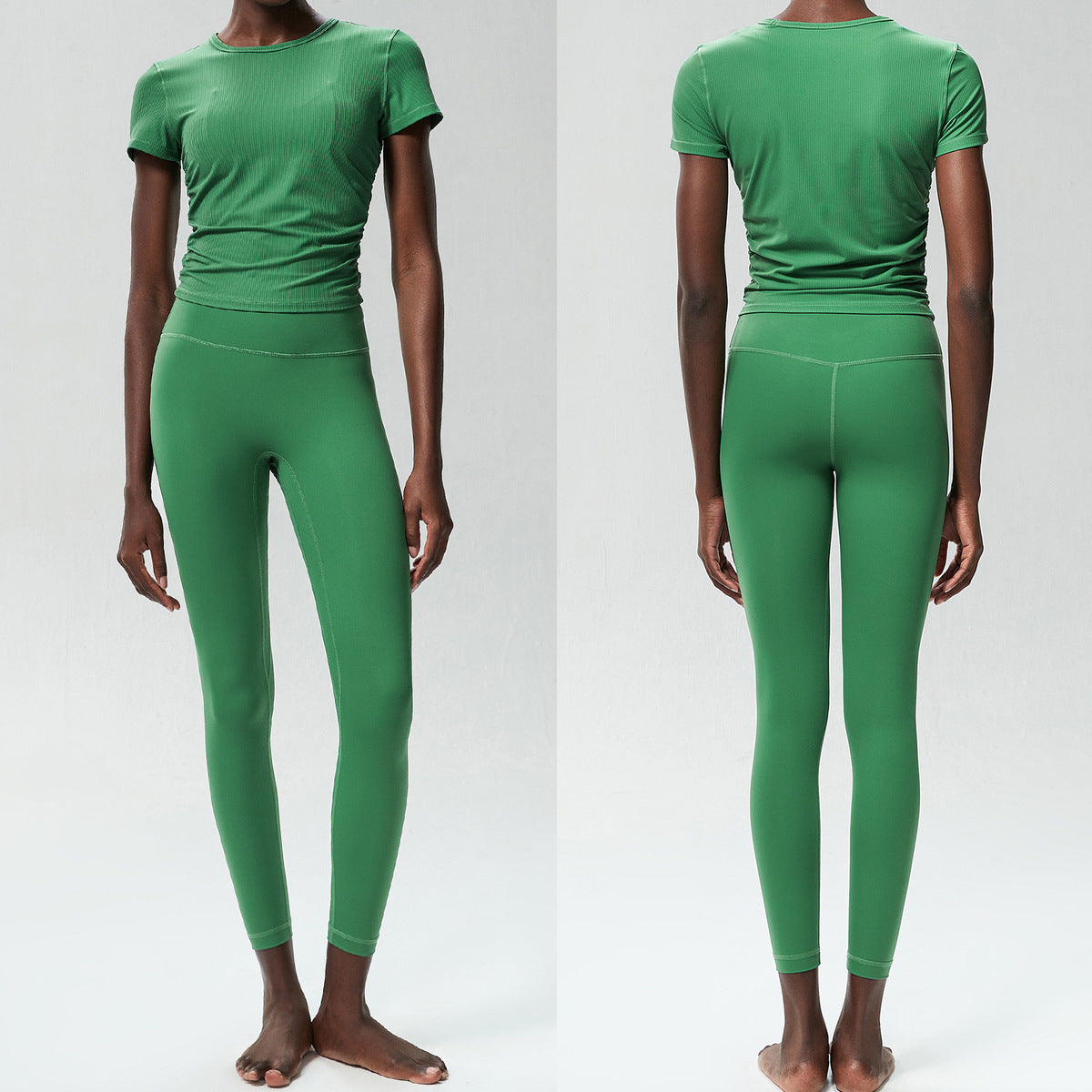 Conjunto de dos piezas para mujer, camiseta de manga corta con cuello redondo, pantalones deportivos ajustados para correr