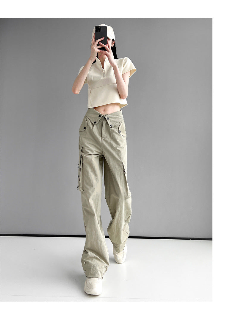 Women Casual Solid Color Loose Street Cargo Pants