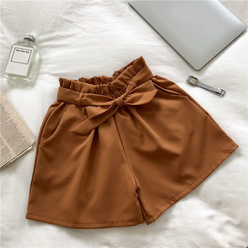 Women Cute casual BowKnot Bandage Loose Elastic Waist Shorts