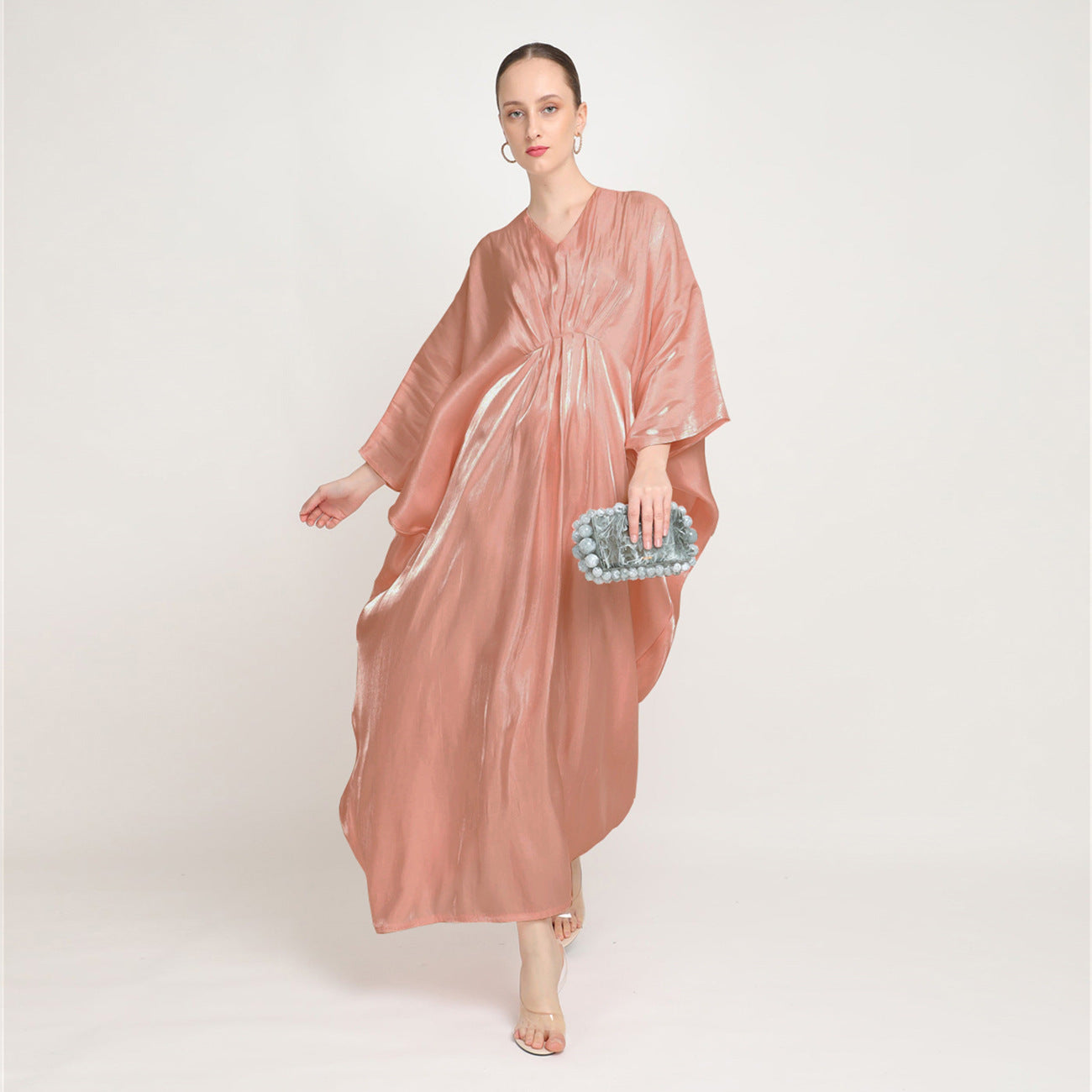 Women Casual Loose Solid Color Abaya Long Sleeve Maxi Dress