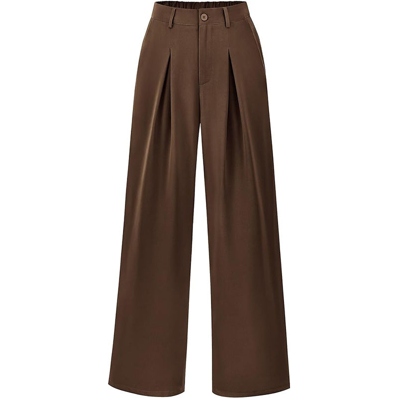 Pantalones casuales de pierna ancha y holgados de color sólido para mujer