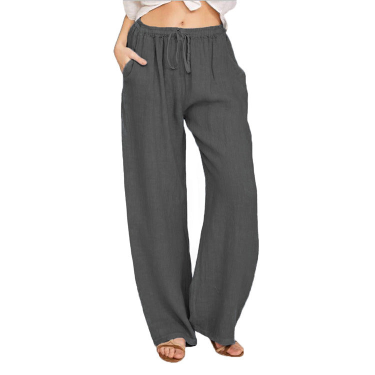 Pantalones holgados de lino y algodón de color liso informales a la moda para mujer
