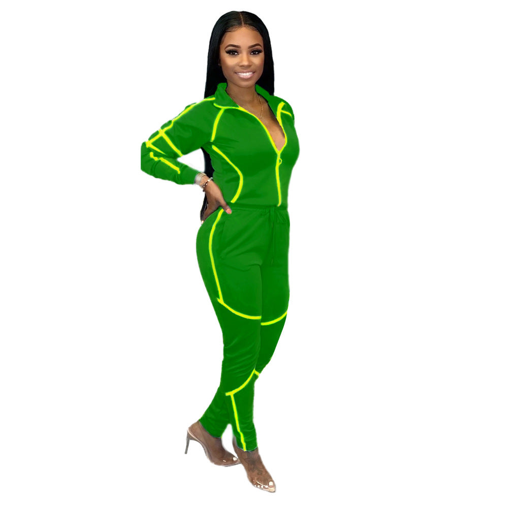 Autumn And Winter Women Long-Sleeved Splicing Solid Color Casual Sports Sets