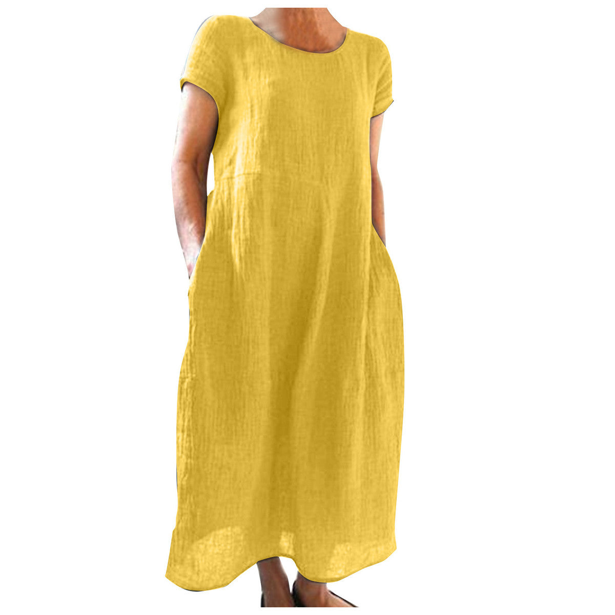 Women Solid Color Casual Loose Cotton And Linen Dress