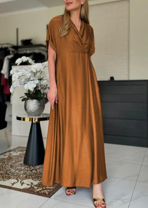 Women Casual Loose Solid Color V-Neck Short Sleeve Dress