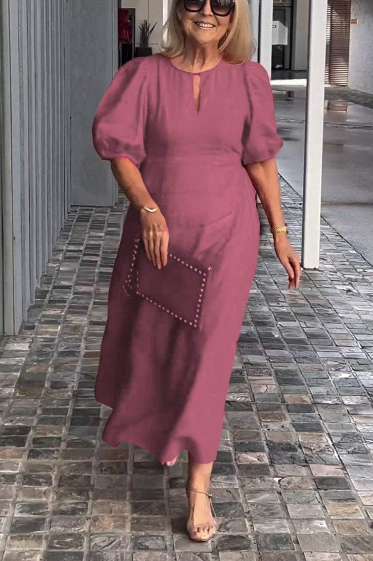 Women Casual Solid Color Loose Foam Sleeve Dress