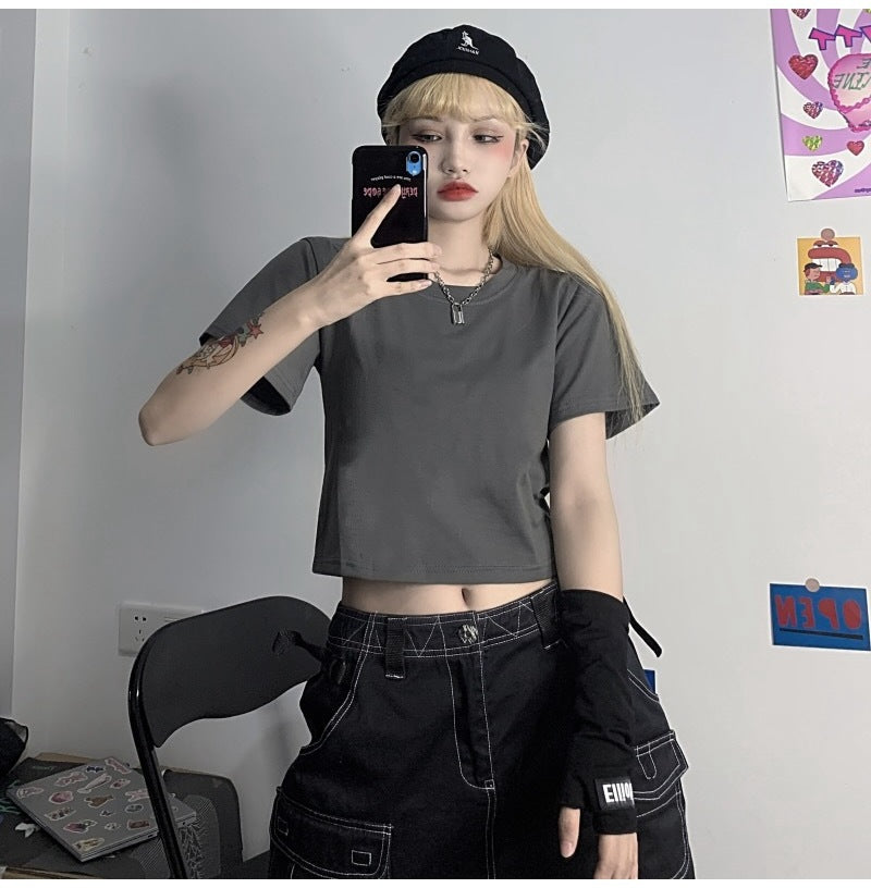Camisetas casuales de manga corta de color liso para mujer