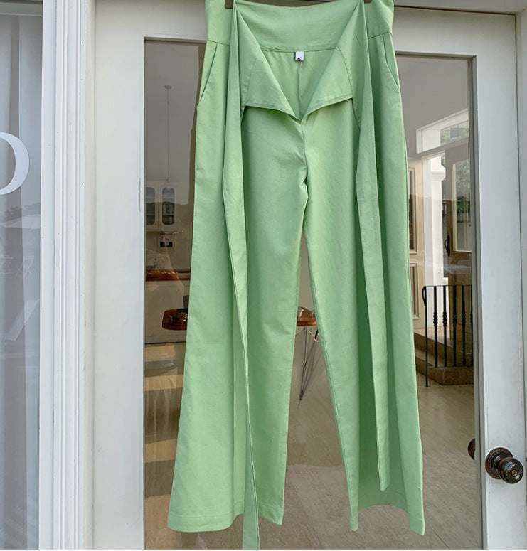 Women Fashion Casual Solid Color Loose High-Waist Pants