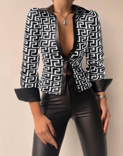 Camisa de manga larga con cuello en V y estampado informal a la moda para mujer