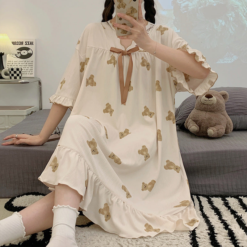 Pijama informal sencillo de algodón con estampado de manga corta para mujer