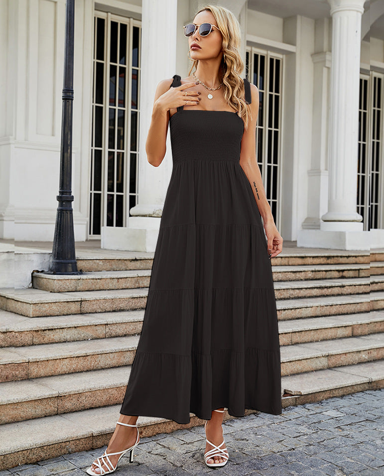 Vacation Women Casual Fashion Backless Printed Strap Maxi Dress