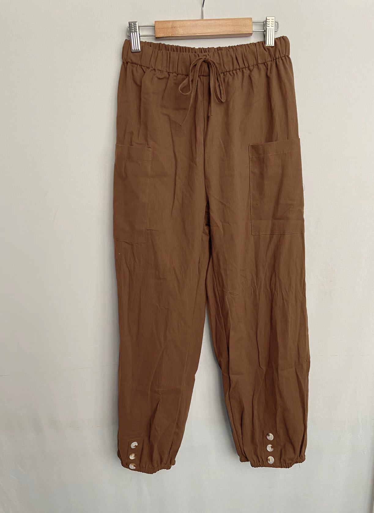 Plus Size Casual Women Loose High Waist Button Cotton Cropped Pants