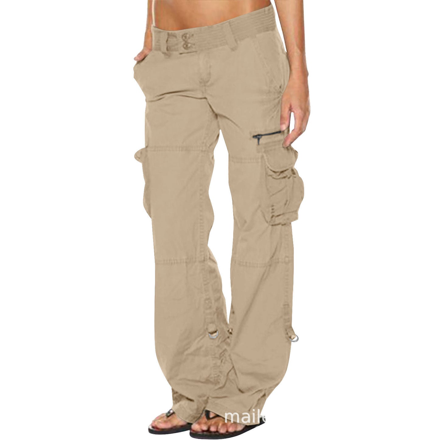 Women Fashion Casual Loose Pocket Wide-Legged Pants