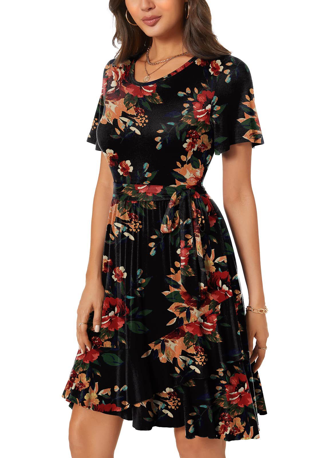 Women'S Casual Round Neck Printed Short Sleeve Dress