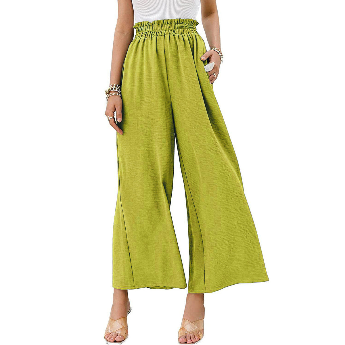 Women Casual Solid Color High Waist Loose Wide Leg Pants