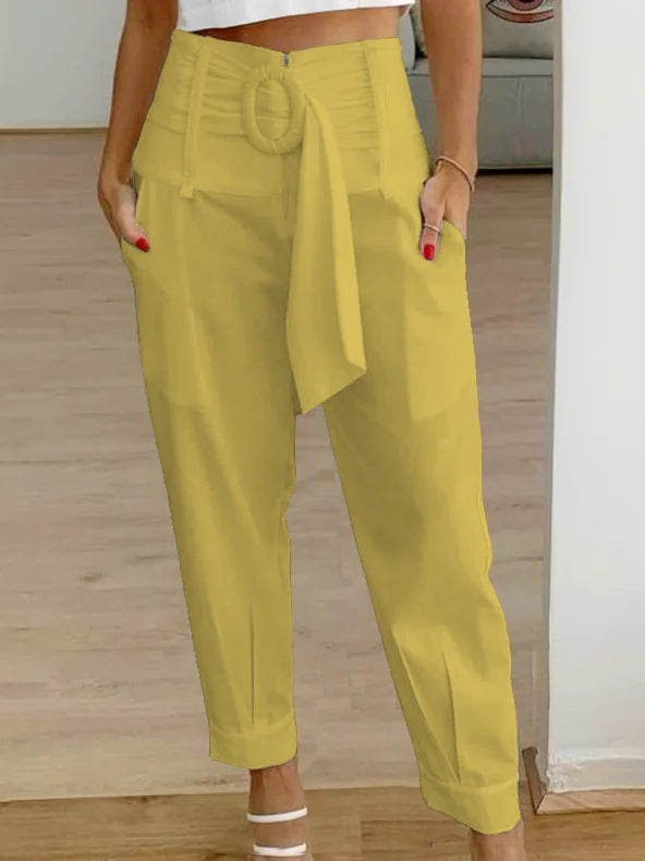 Women Casual Summer Solid Color Linen Floral Pants