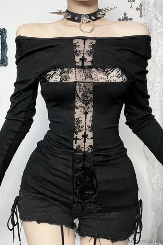Contrast Stitch Cross Long Sleeve T-Shirt