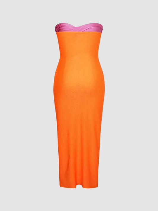 Contrast Twisted Front Midi Dress