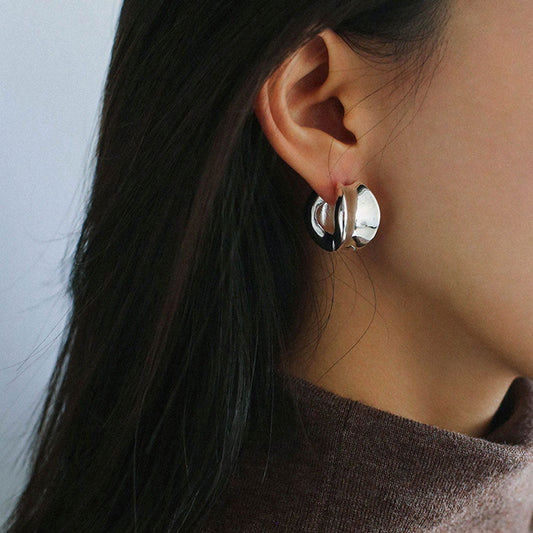 Metal Finish Polished Hinge Chunky Concave Hoop Earrings