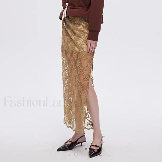 Cotton Embroidery Side Slit Skirt