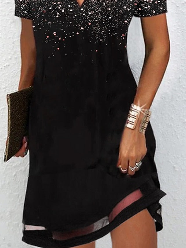 A Line Dress Knee Length Dress Pink Gold Short Sleeve Color Gradient Print Spring Summer V Neck Stylish Casual S M L XL XXL for Women