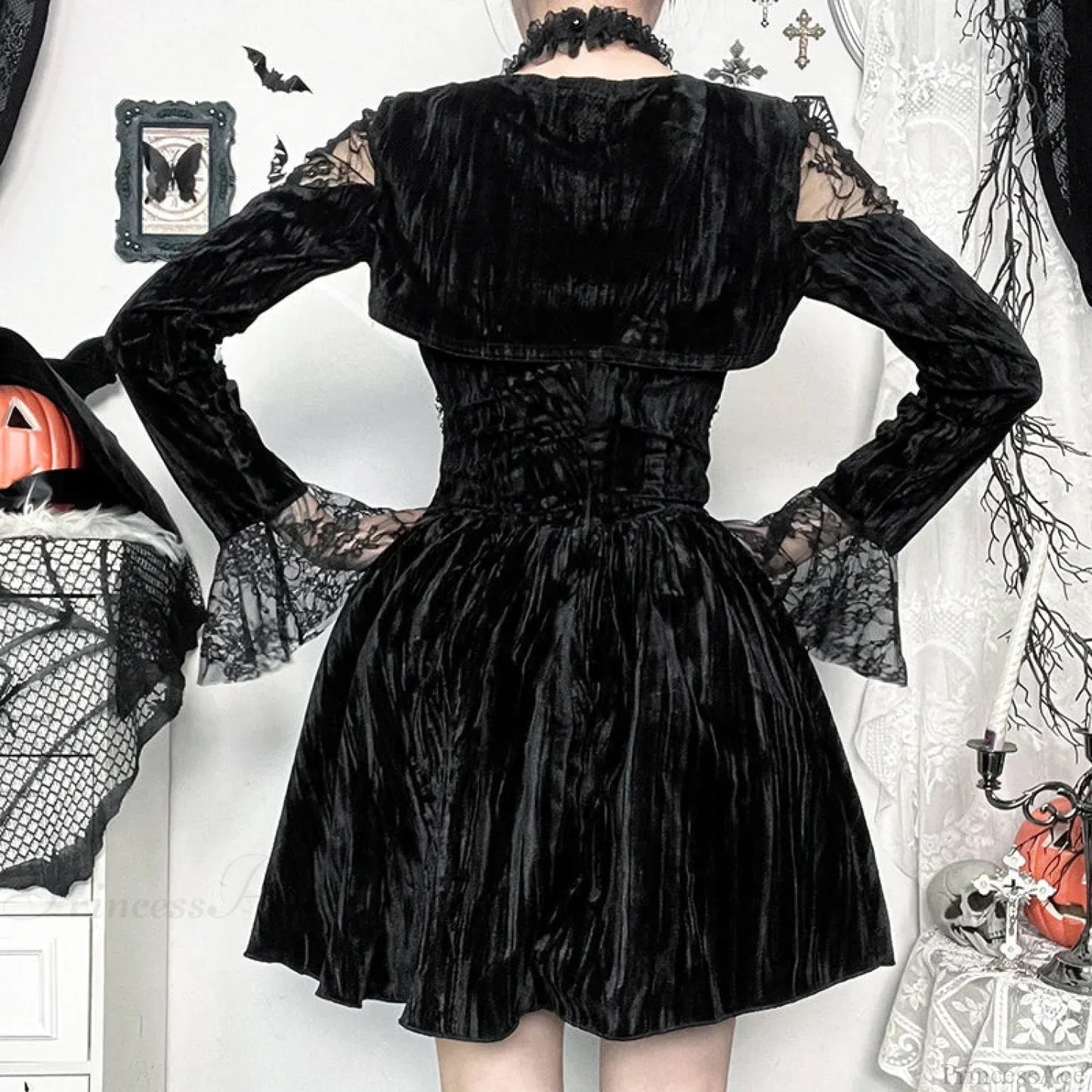 Crimson Lace Velvet Petite Dress