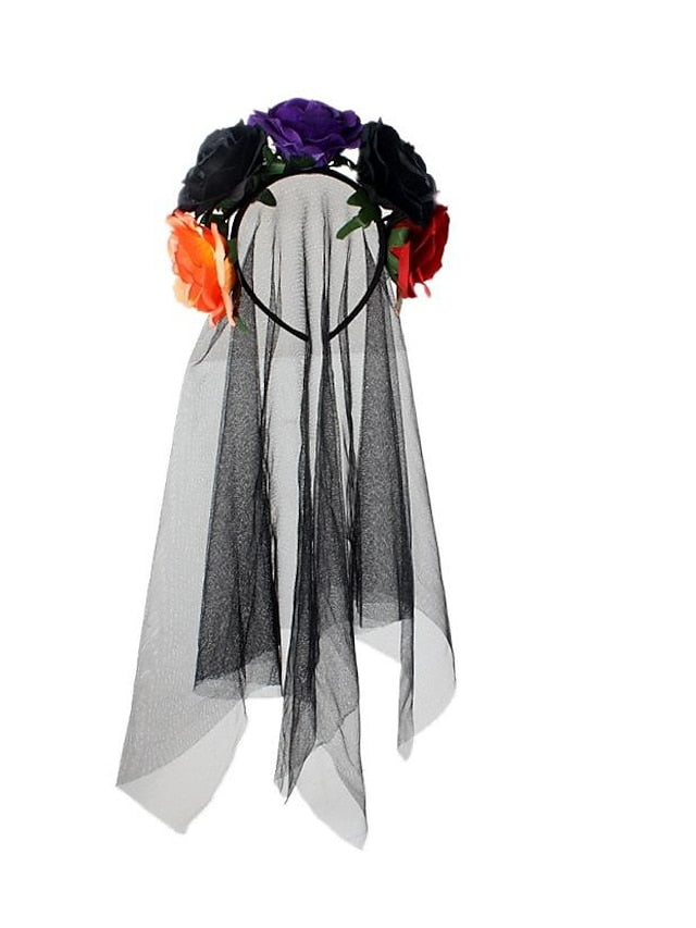 christmas party hair accessories headband simulation rose flower black mesh carnival headband for Women