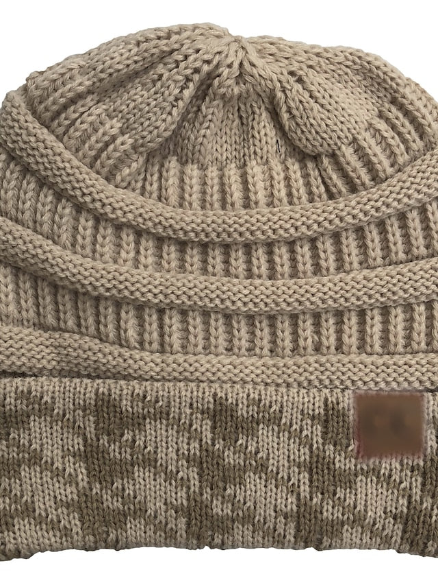 Hat Beanie / Slouchy Black Wine Light Gray Outdoor Home Street Knitted Houndstooth Portable Windproof Comfort for Women