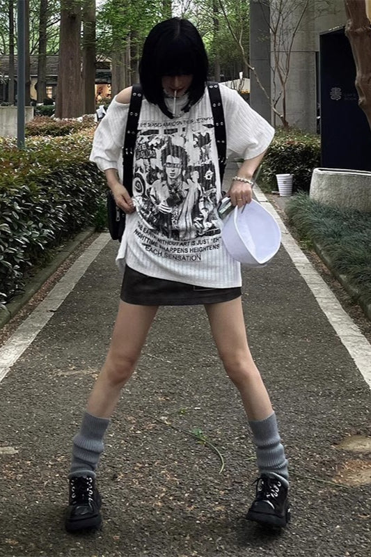 Edgy Printed Textured Knit T-shirt