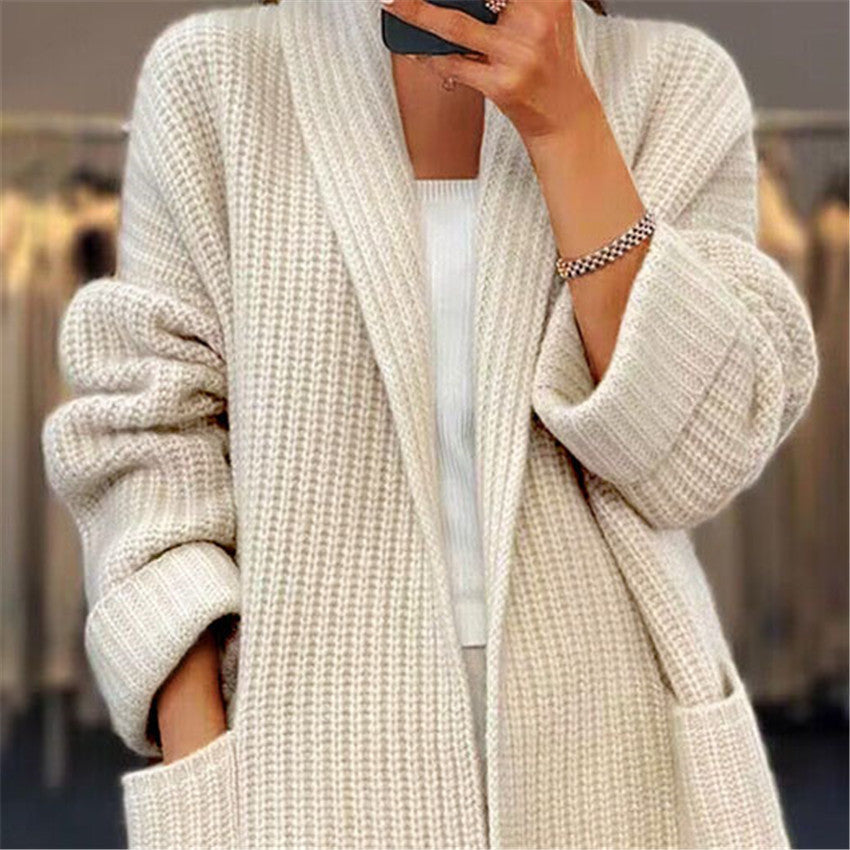 Cárdigan largo informal de punto para mujer con bolsillos grandes | Ideal para otoño/invierno