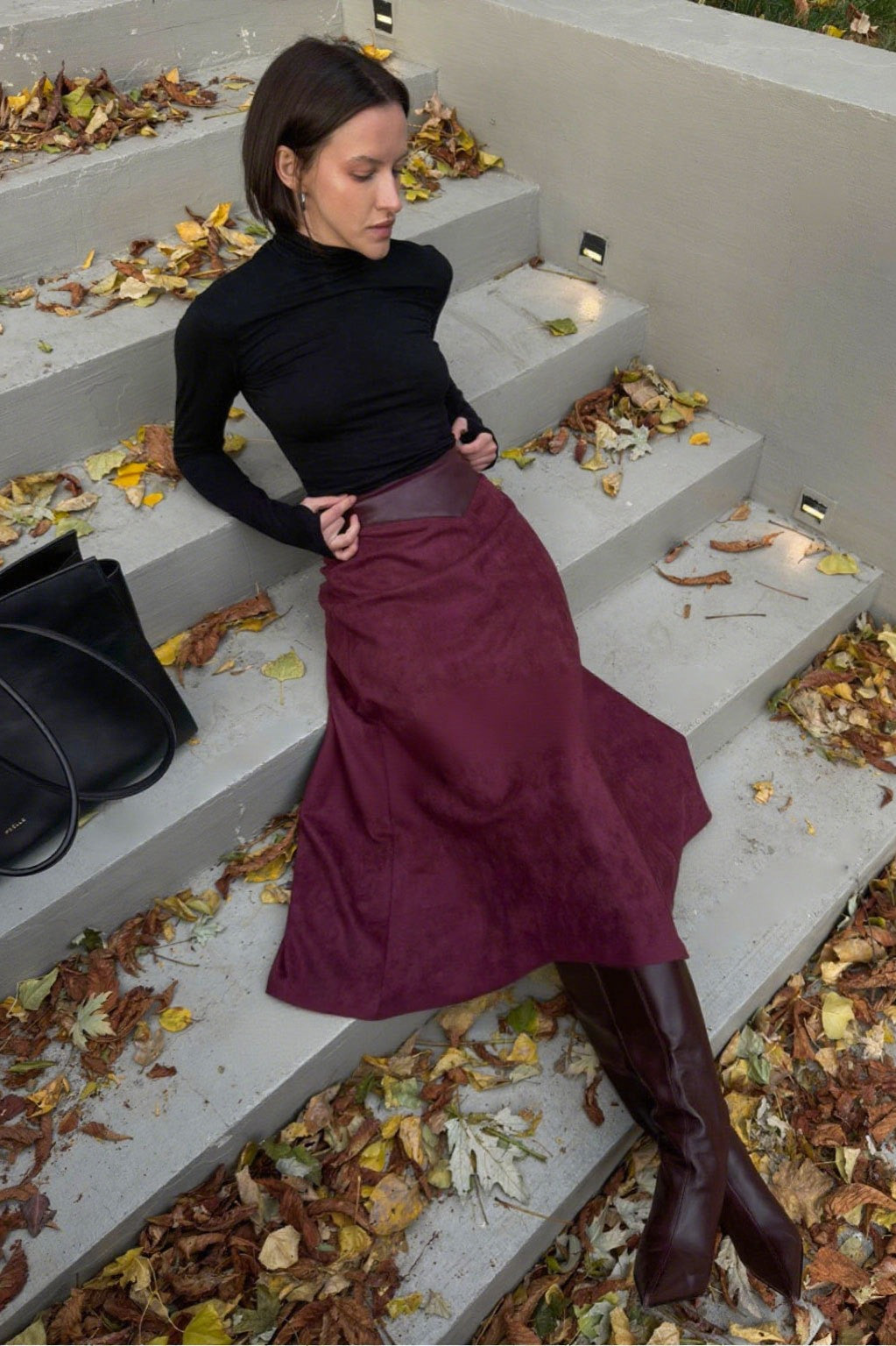 Vintage A-Line Faux Suede Midi Skirt